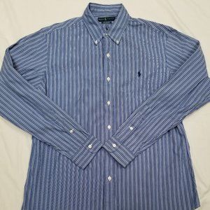 Ralph Lauren Custom Fit Blue Striped Shirt Mens L